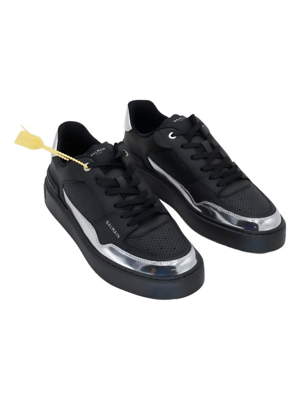 Balmain B Court Flip Low-Top Trainers Sneakers Black Silver Sz US 10 EU 43